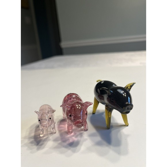 Set of 3 Lenox Art Glass Piggy Pigs Figurine - Picture 2 of 14